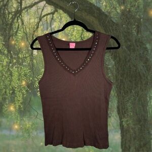 Y2K Fairy Rhinestone Brown V-Neck Tank Top